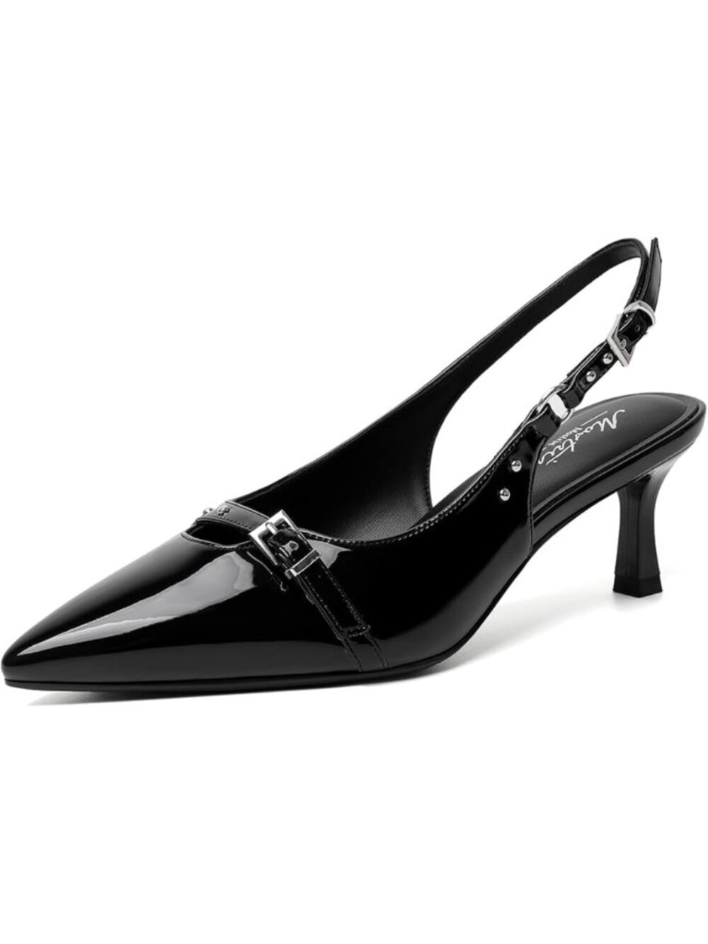 Women's Black-09 Slingback Pointed Closed Toe Kitten Heels Pumps Shoes